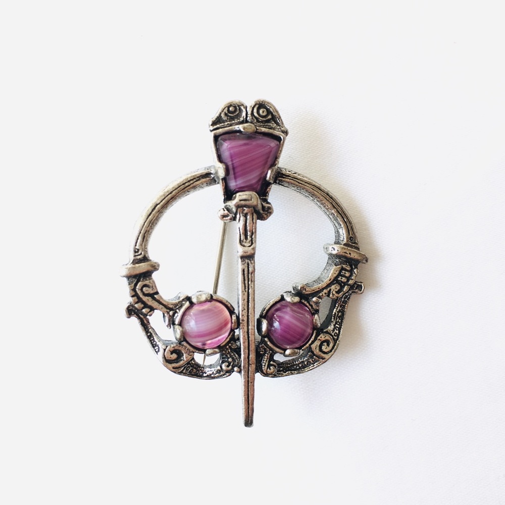 Light Purple Glass Silver-tone Small Brooch Pin